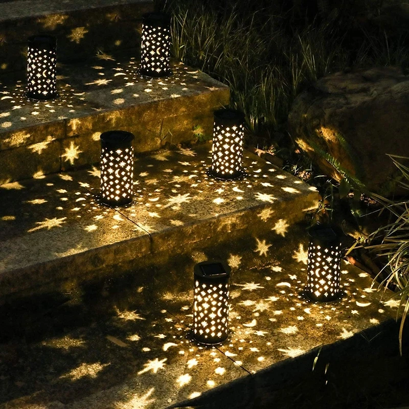 

Solar Hollow Lamp Waterproof Wrought Iron Projection Lamp Outdoor Star Moon Chandelier Suitable For Garden Lawn Path Lamp