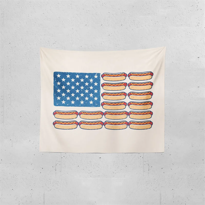 Gaslight Gatekeep Girlboss Hot Dog American Flag Tapestry 250 Independence Day Wall Hanging for Bedroom Living Room Decor