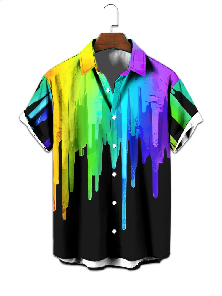 

Summer fashion all-match men's shirt colorful popular Korean style 3D digital printing loose large size men's shirt