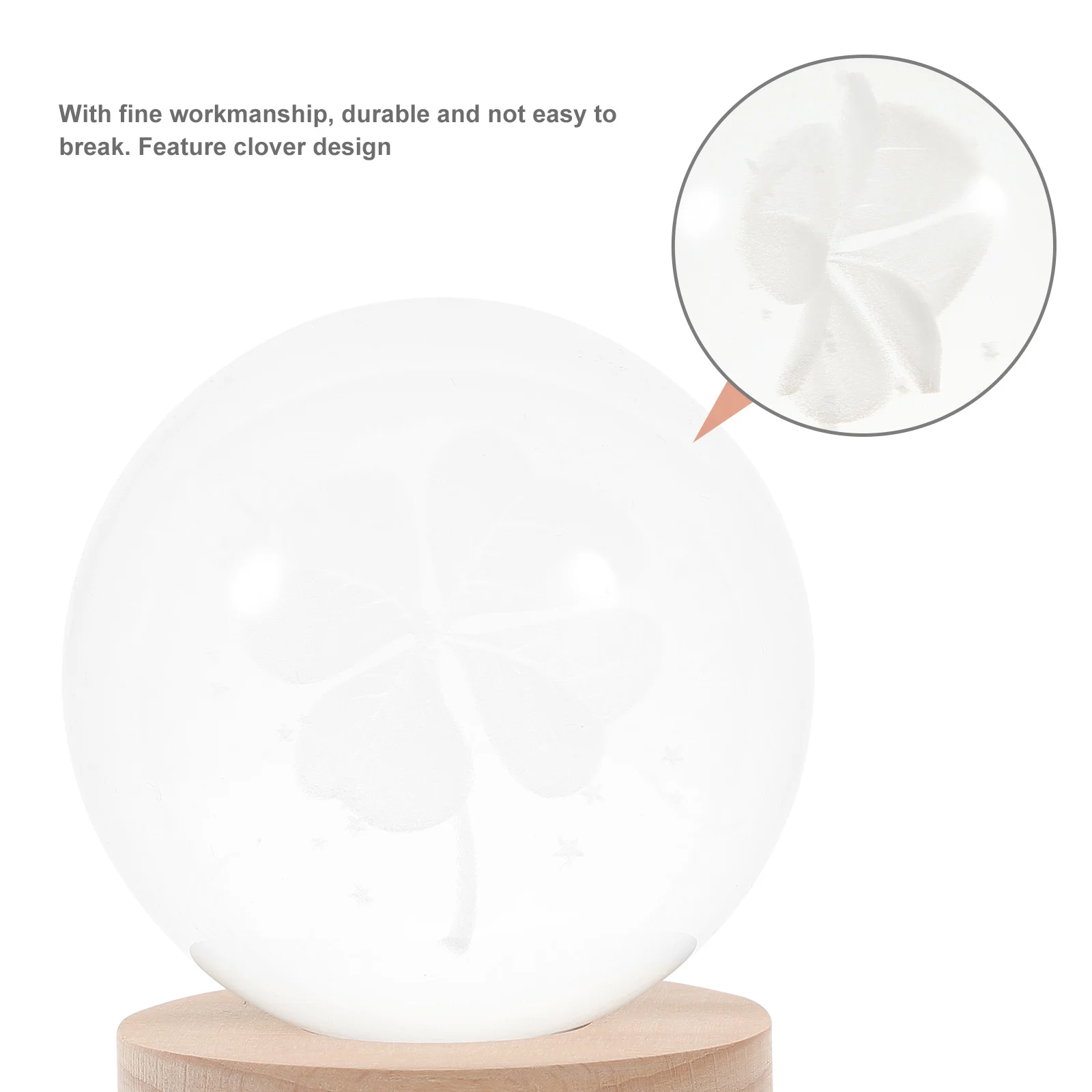 

3D Crystal Night Light Clover Design Desk Crystal Ball Light Wood Base Glass Decor Bedside Lamp For Bedroom Desk Kids Room