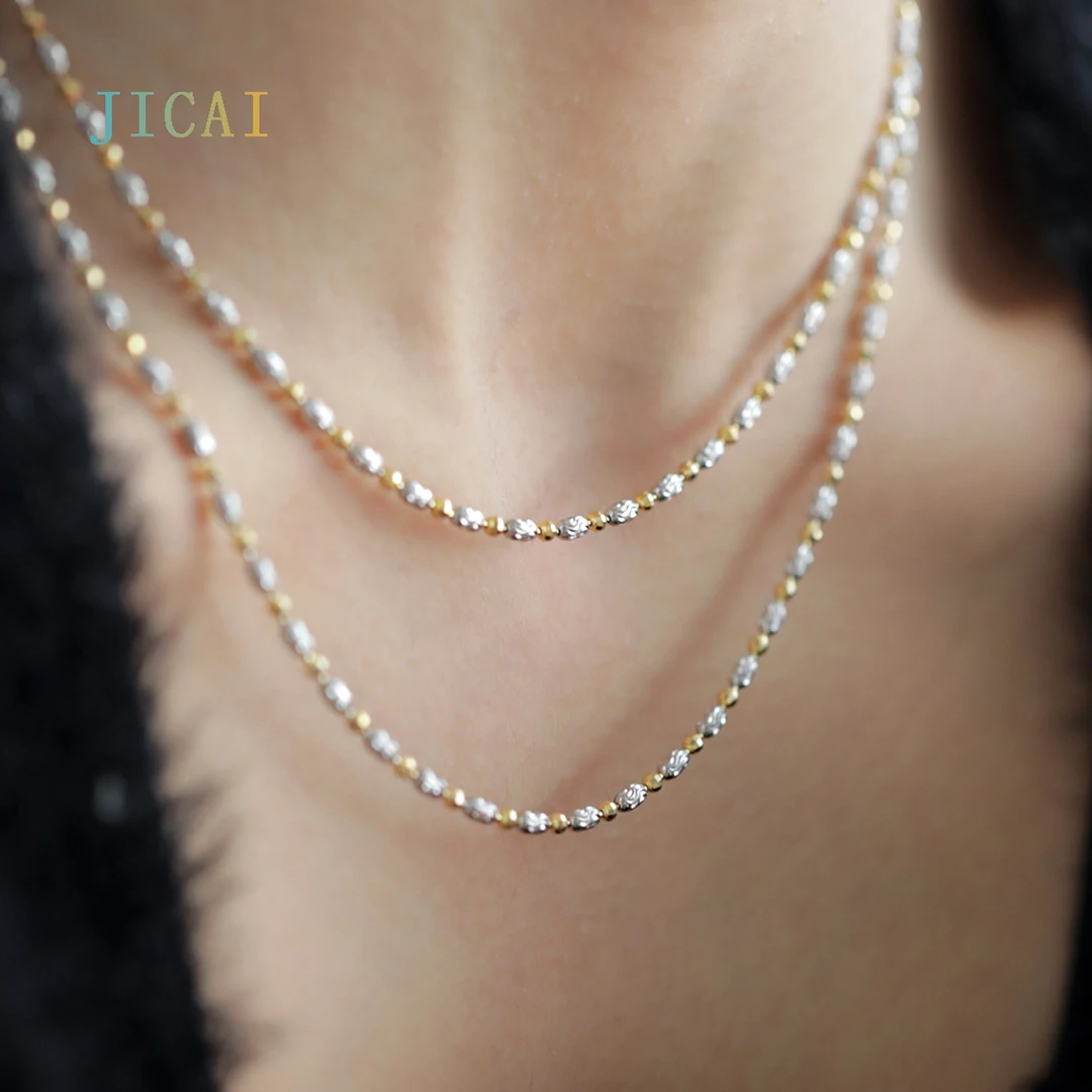 

JICAI 925 Sterling Silver Italy Bead Chain Necklace Women's Neck Chain Choker Female Necklace Luxury