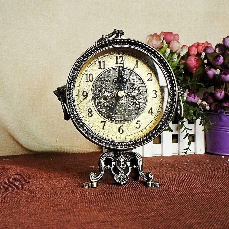 

Metal Vintage Desk Clock, Silent Analog Table Desk Clock Battery Operated Table Top Clock for Living Room Home Decoration