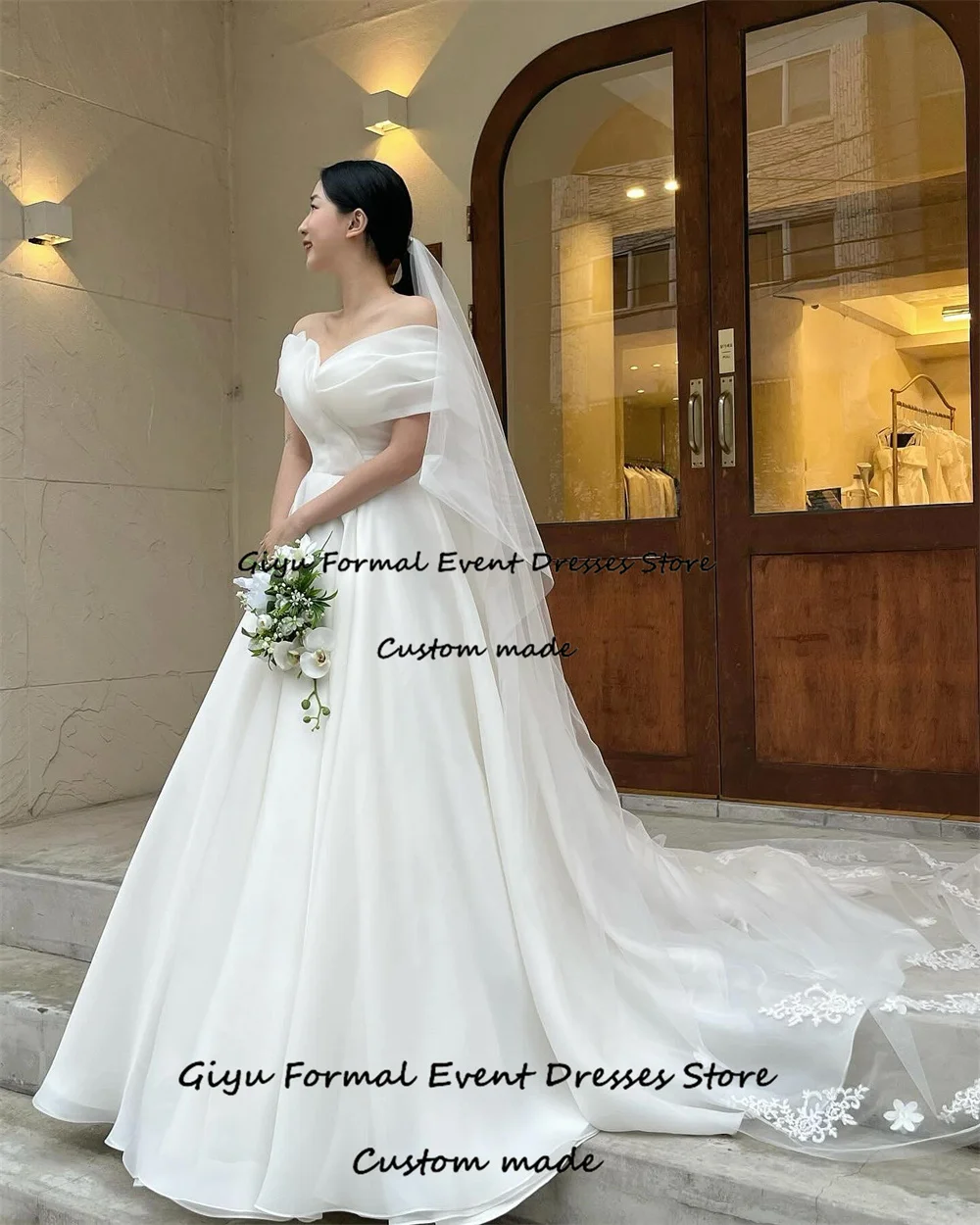 Giyu fee a-line korea hochzeits kleid fotoshooting von der schulter bodenlangen vestidos novias boda Sizian