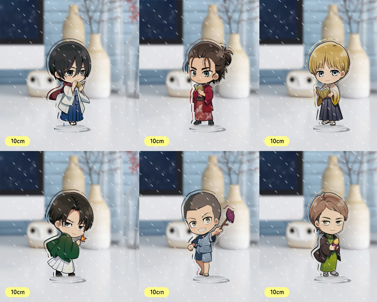 Attack on Titan Anime Levi Mikasa Ackerman Eren Annie Armin Hange Zoe 10cm Acrylic Cute Q version Action Figure Stand Model gift