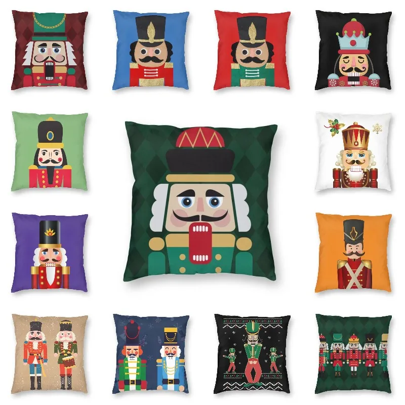 Nutcracker Doll Cushion Covers Sofa Home Decor Nutcrackers Toy Soldier Christmas Gift Square Throw Pillow Cover Polyester Print