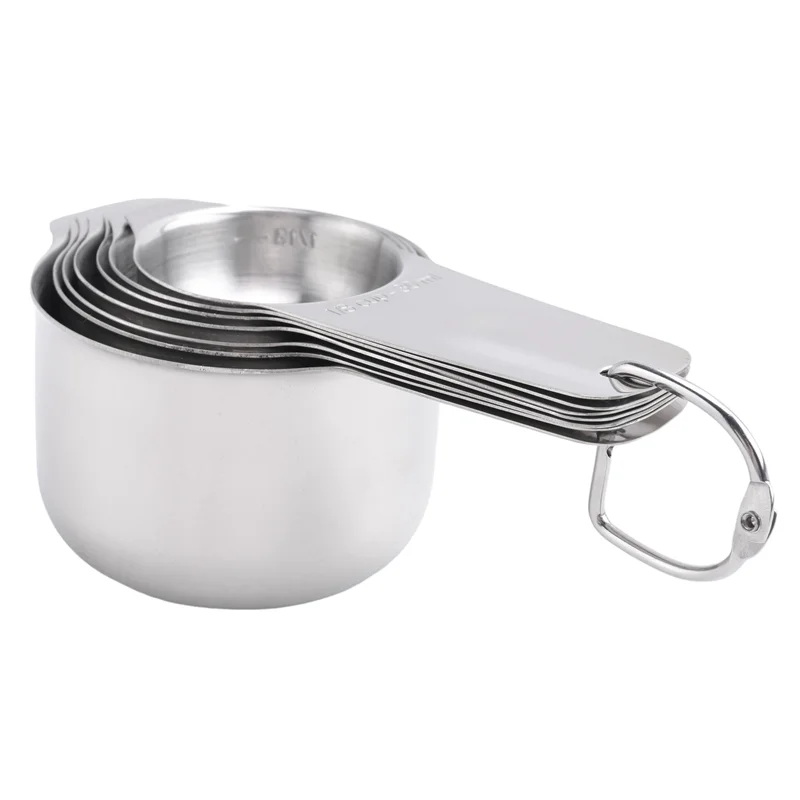 Measuring Cups Set Of 7 With 1/8 Cup Coffee Scoop,Stainless Steel Metal Measuring Cup, 7 Piece Stackable Set With Spout