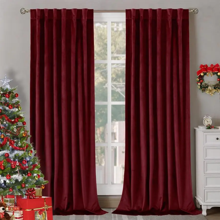 

Red Velvet Curtains 84 Inch for Bedroom, Thick Thermal Insulated Blackout Curtains Noise Reduce Back Tab and Rod Pocket Christma