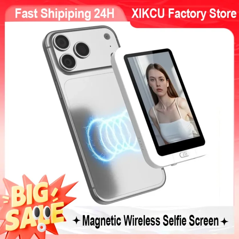 Wireless Magnetic Selfie Monitor Screen For Phone Rear Camera HD Real‑Time View Built‑in Bi‑Color Fill Light Remote Control