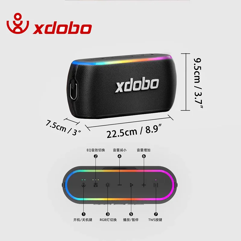 60W XDOBO X8 III Bluetooth Speaker Wireless Subwoofer IPX7 6600mAh Dual Bass Power Bank Outdoor Loudspeaker For Smart Phone TV