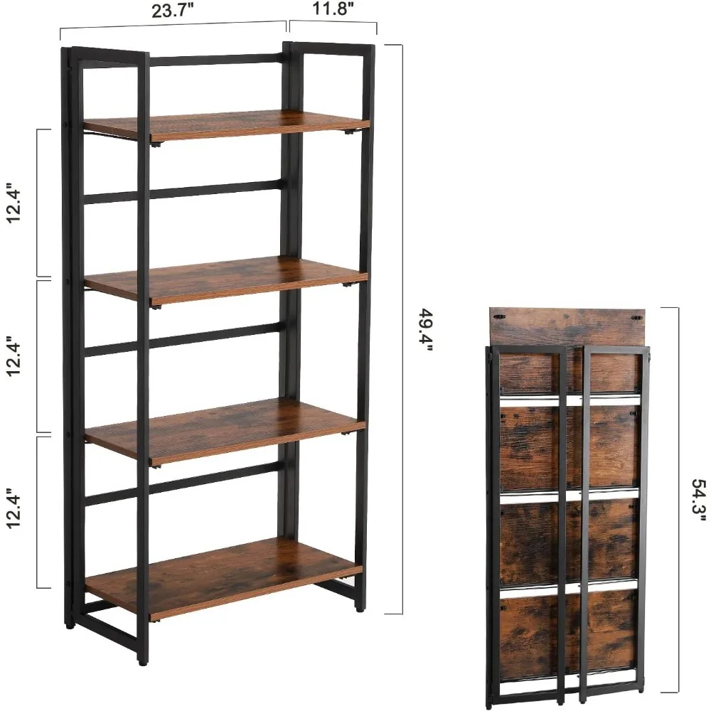 ชั้นวางหนังสือแบบพับได้ 4 ชั้น เฟอร์นิเจอร์สไตล์ไม้พร้อมโครงโลหะ เหมาะสำหรับใช้ในโฮมออฟฟิศ