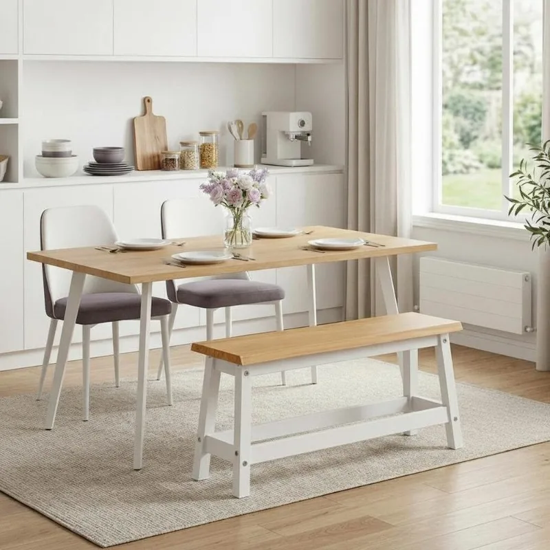 Essbank en bois de pin massif 91,5 x 29 x 45,5 cm, finition naturelle des bords, style industriel minimaliste, stable et durable, montage facile, surface en bois laquée, compatible avec la chaise de camping NONE