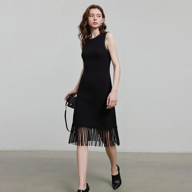 TOYOUTH Women Dress 2025 Summer New Pearl Border Tassel Elegant Sleeveless Dress 8529130