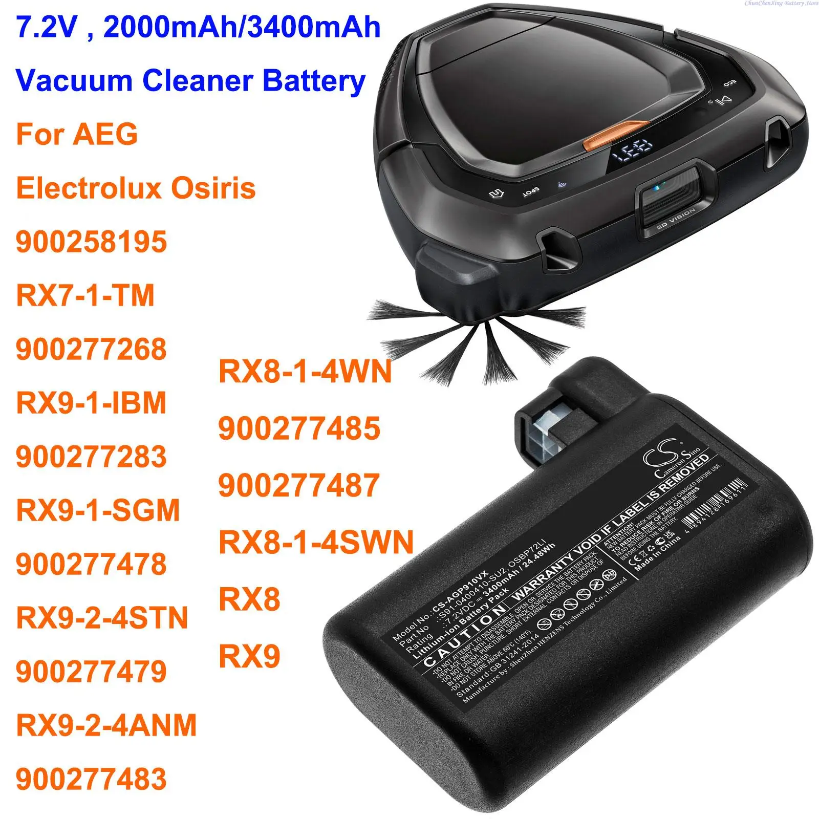 

Аккумулятор Cameron Sino 2000 мАч/3400 мАч для пылесосов AEG RX7-1-TM, RX9-1-IBM, RX8, RX9, RX8-1-4SWN, RX8-1-4WN, RX9-2-4ANM, 900277479