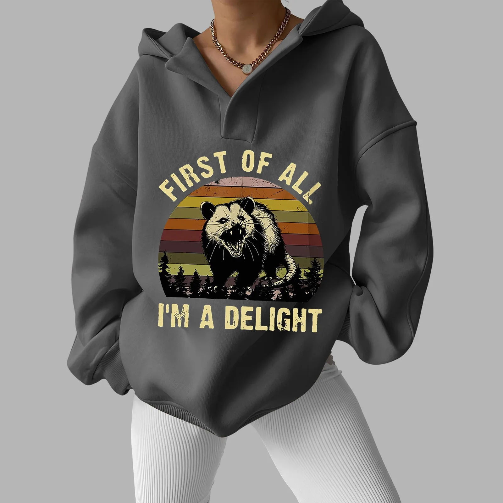 First Of All I'M A Women's Graphic Hoodie Casual Pullover Sweatshirt With Pocket Violet Sweater Ladies Knit Sweaters