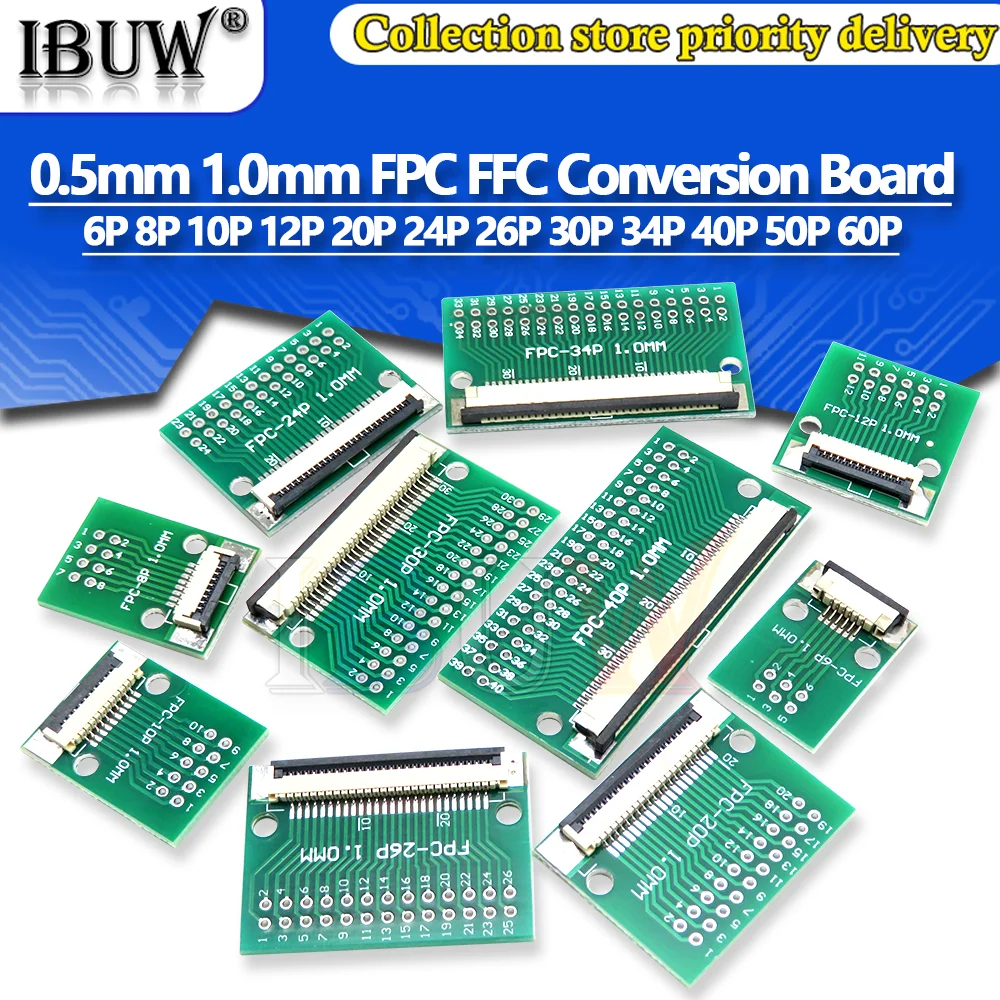 FPC FFC 0.5MM 1.0MM Pitch Conversion board DIY PCB board 6P~60P 6 8 10 20 24 26 30 34 40 50 60 P connector For Cable transfer