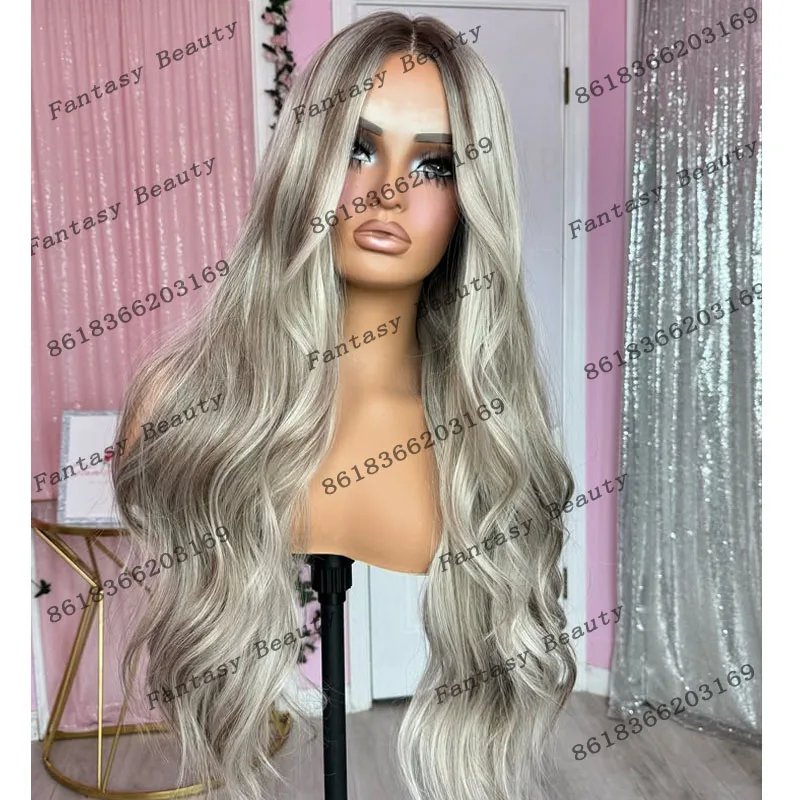 Natural 100% Human Hair Highlight Grey Platinum Blonde 13x6 Lace Front Wigs for Women Transparent Full Lace Wigs with Baby Hair