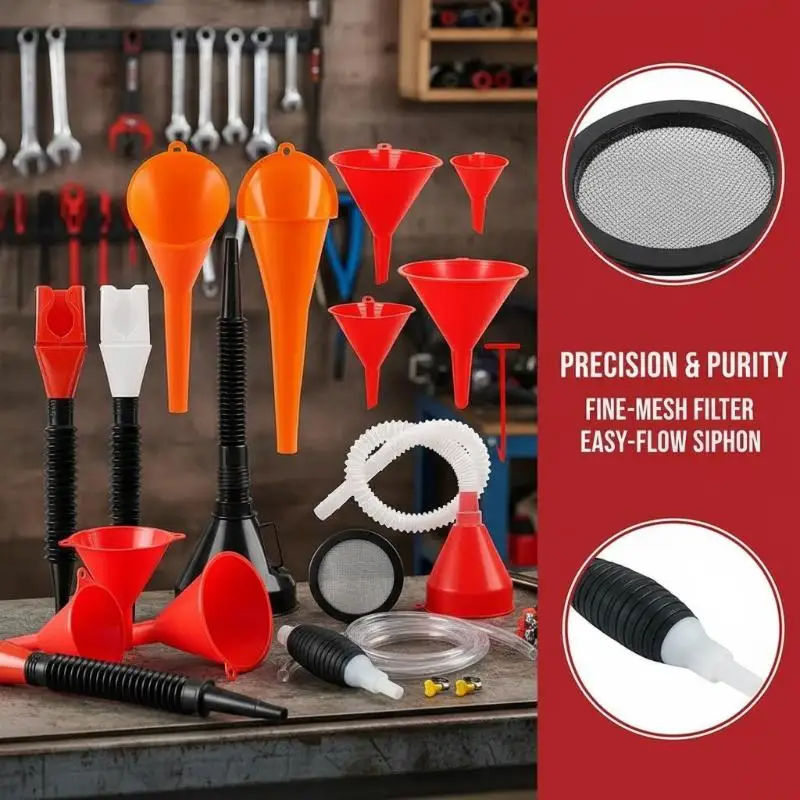 

【MO】Automotive Plastic Funnel Set Wide Mouth Multi-use Flexible Right Angle Funnels for Fuel Oil Water Coolant And Engine Oil