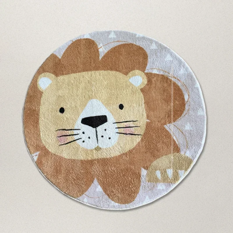 Living Room Carpet Round Cartoon Cute Lion Carpets Bedroom Rug Floor Mat Soft Fluffy Kid's Plush Rug Home Decoration Gamer Mat