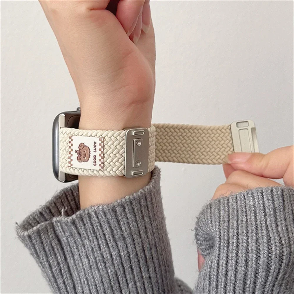 Urso dos desenhos animados pulseira magnética de náilon para apple watch ultra2/1 49mm 10 42mm 46mm 41mm banda para iwatch série 9 8 7 6 5 4 se correa