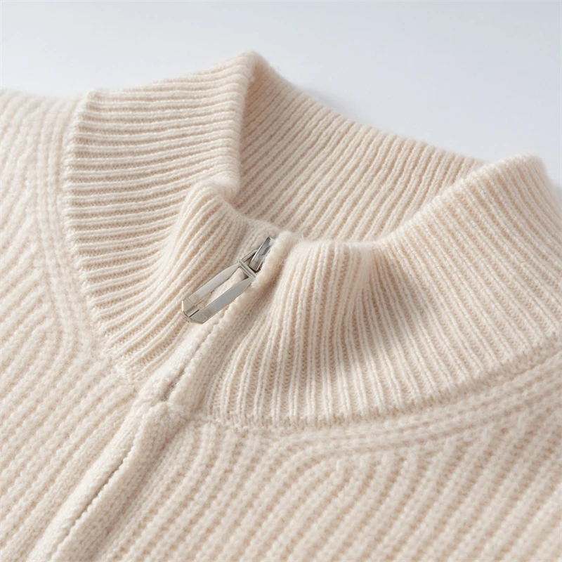 100% suéter de caxemira pura meia gola alta masculino meio zíper yuanbao ponto engrossado camisola outerwear camisa base de malha