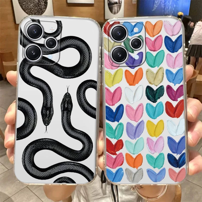 الحب الأسود الأفعى الكرتون الحيوان زهرة جراب هاتف ل Xiaomi Redmi 10 12 ملاحظة 11 12 10 11S برو زائد 12S Poco M5S 10 5G غطاء من البولي يوريثان