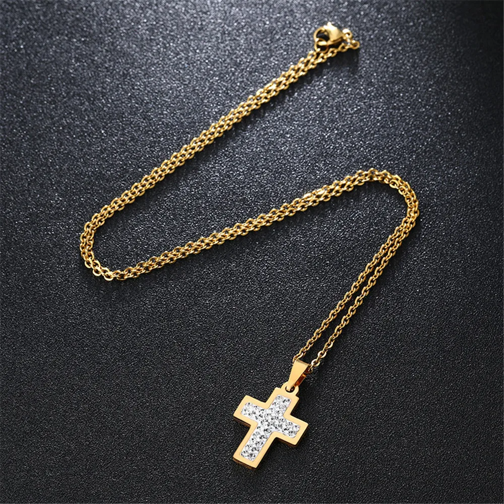 

Fashion Female Cross Pendants dropshipping Gold Silver Color Crystal Jesus Cross Pendant Necklace Jewelry For Men/Women