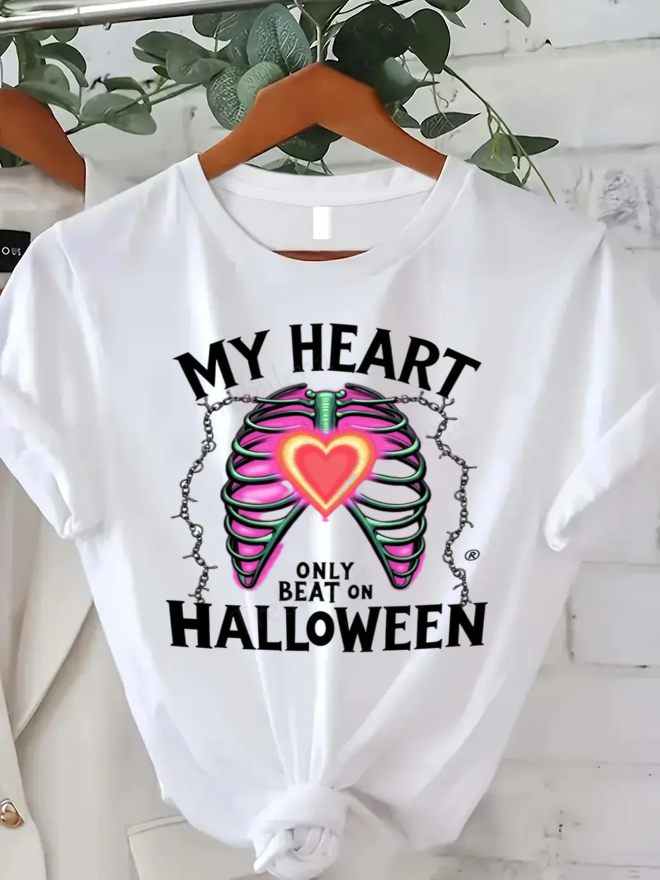 جولة الرقبة تي شيرت هالوين نبضات القلب تي شيرت المرأة زائد حجم مخيف لطيف الجرافيك المحملة قصيرة الأكمام المحملة أزياء عارضة أعلى