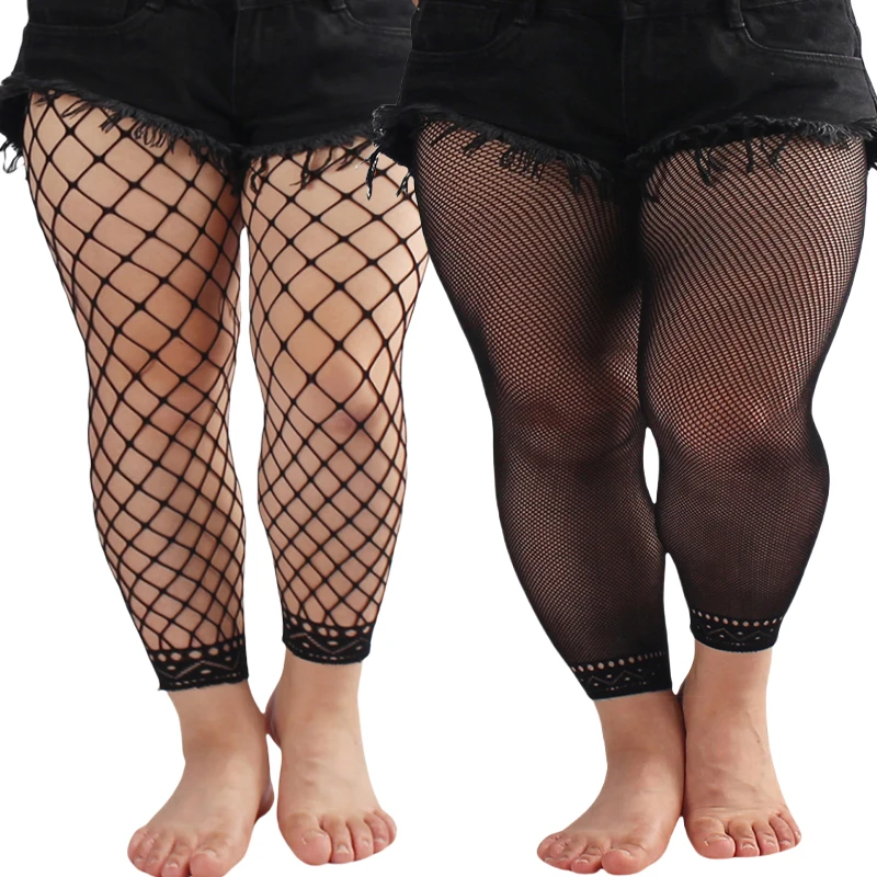 Women\'s Footless Fishnet Ankle Tights Plus Size High Waist High Stretch Large Size Net Leggings Stockings Can Be Wear 100kg