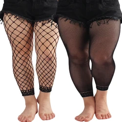 Women's Footless Fishnet Ankle Tights Plus Size High Waist High Stretch Large Size Net Leggings Stockings Can Be Wear 100kg