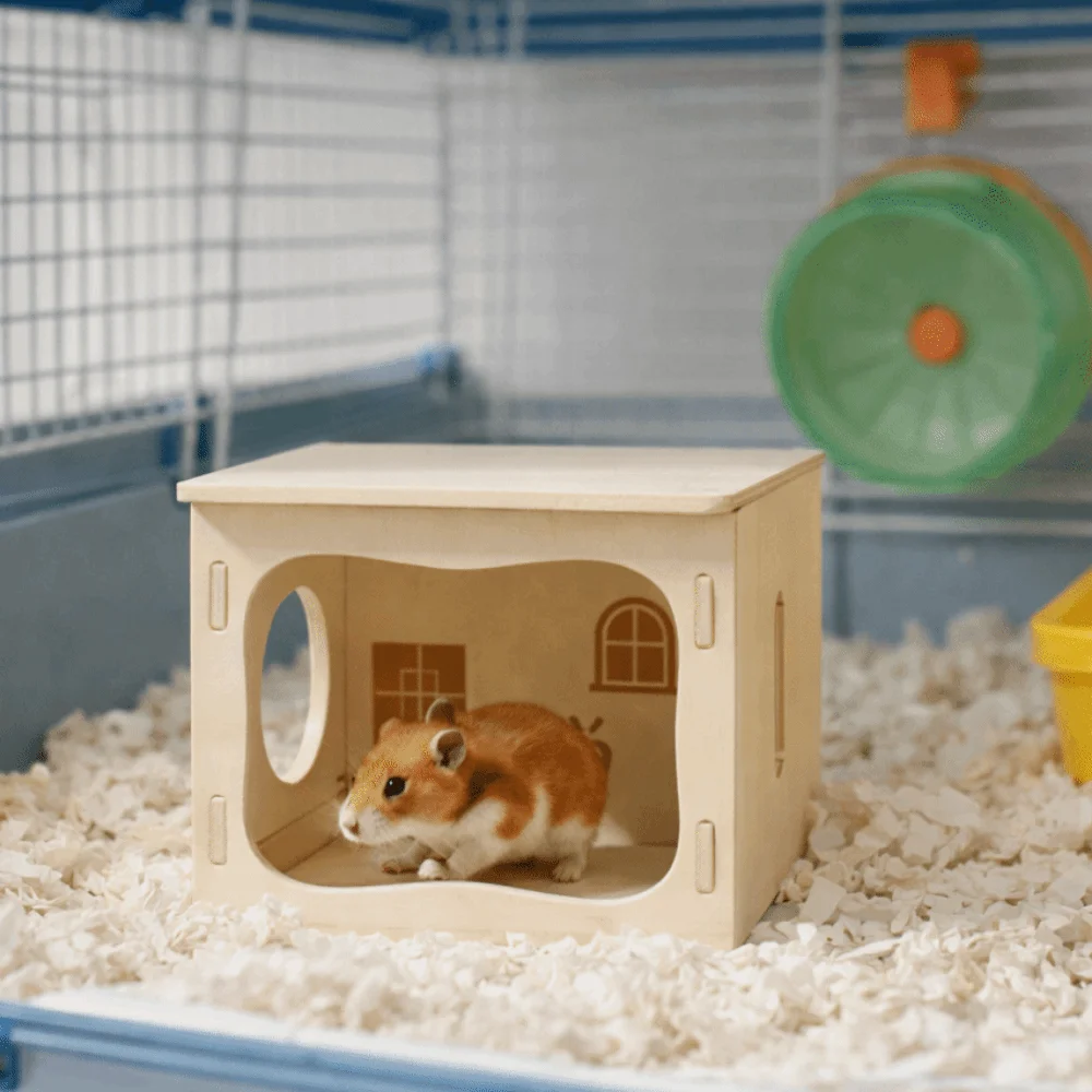 Climbing Structure Wooden Hamster House Detachable Stackable Hamster Villa Chew-Proof Hamster Wooden Hut Playing