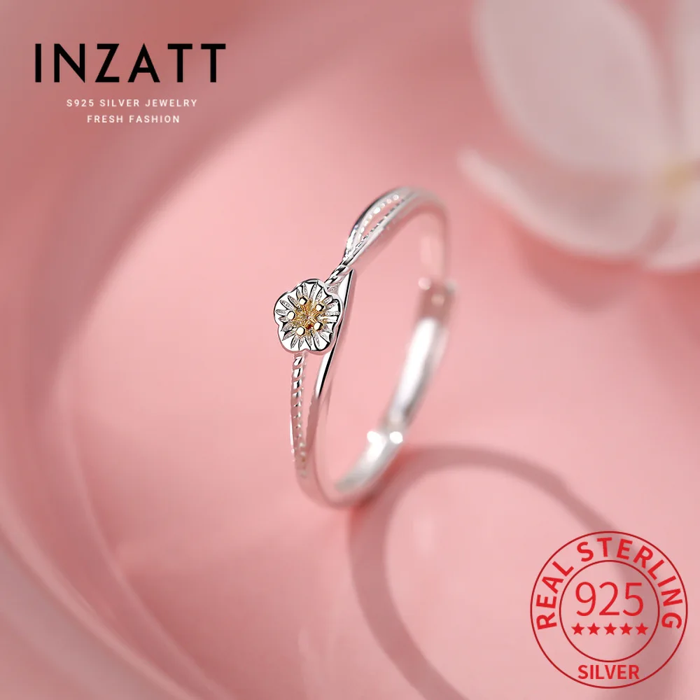 

INZATT Genuine 925 Sterling Silver Flower Adjustable Ring for Women Cute Fine Jewelry Light Luxury Plant Accessories