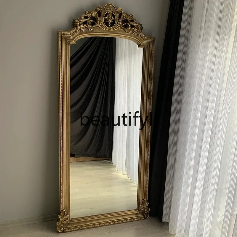

French retro carved living room porch mirror decorative mirror wall-mounted fireplace full-length mirror1184