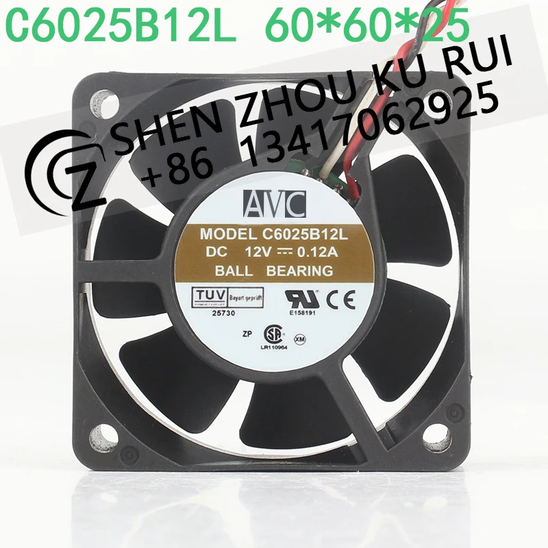 

Вентилятор охлаждения AVC 12V 0.12A 6025 с двойным шарикоподшипником, бесшумный, для блока питания ЦПУ, корпуса и материнской платы C6025B12L