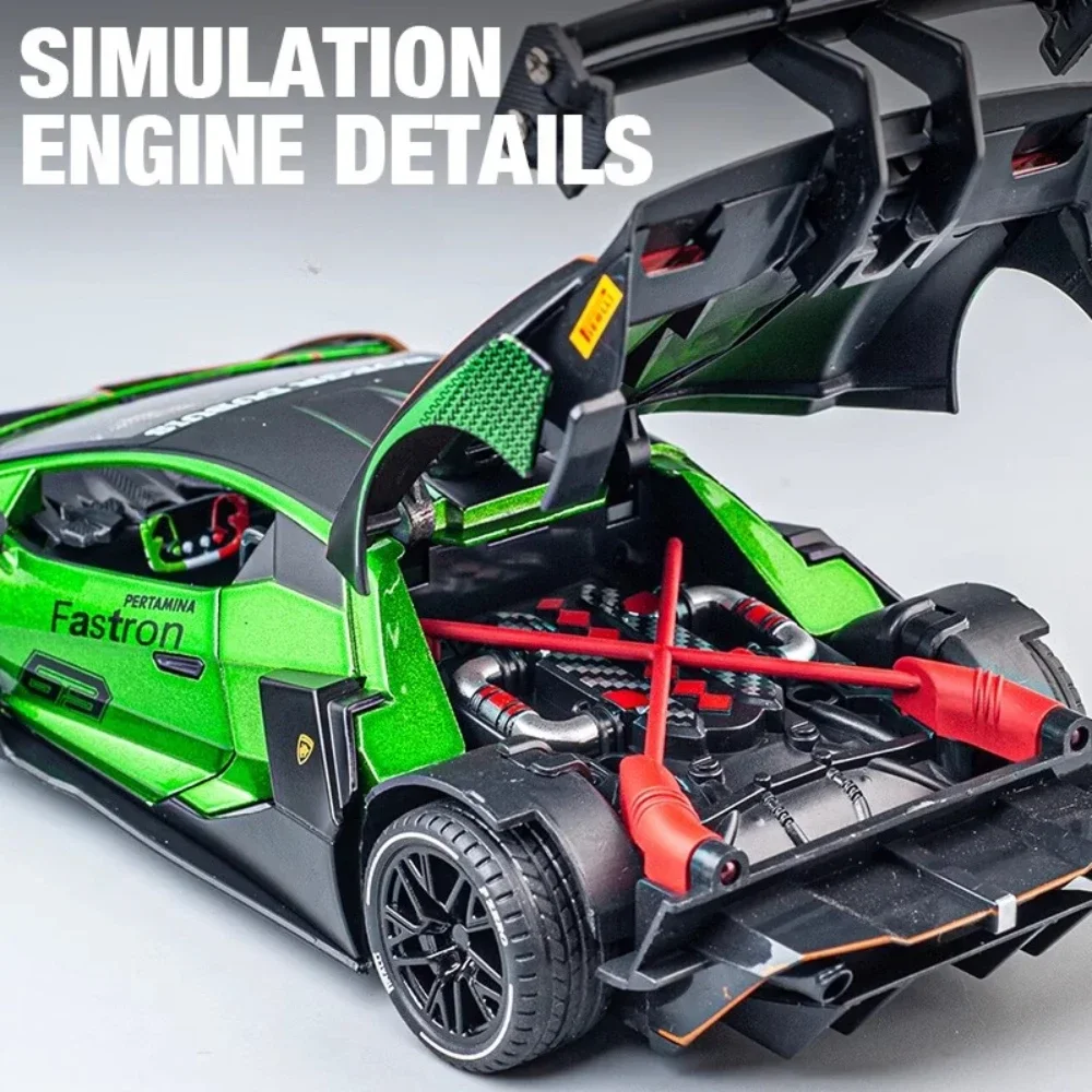 1:24 escala lambor scv12 lp770 modelo de carro de brinquedo liga diecast som luz puxar para trás portas abertas modelos de veículos criança brinquedos educativos