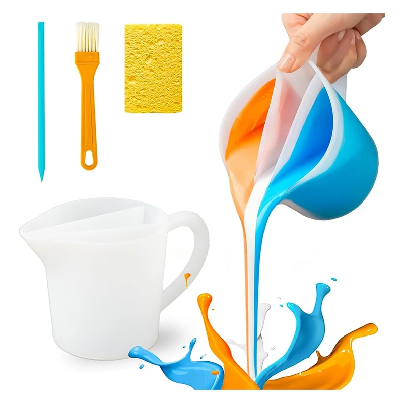 Resin Mixing Cup With Handle Silicone Dividing Cup Pigment Pouring Silicone Measuring Cup Reusable Resin Mold Tool Set