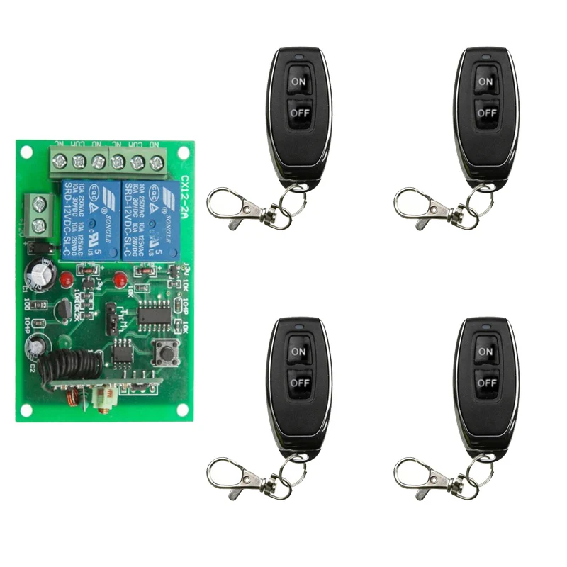 433Mhz Remote Control Switch for Light,Door, Garage Universal Remote DC 12V 24V 2CH Relay Receiver and Controller