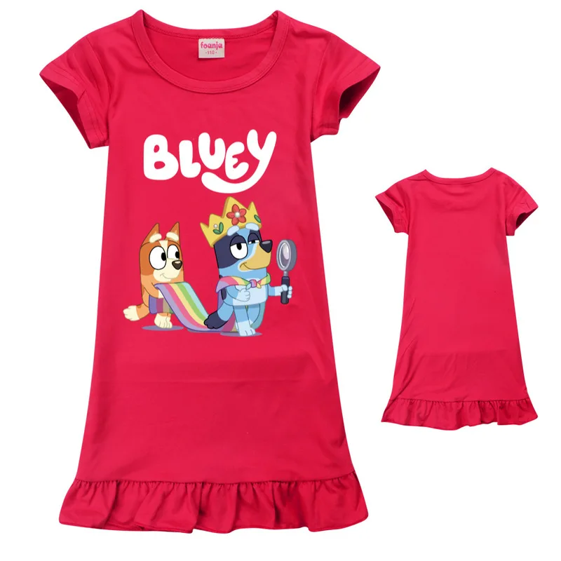 Bluey Family 100cm a 160cm le ragazze vestono la camicia da notte di seta del ghiaccio vestito da casa vestito da principessa vestito da spiaggia per feste regalo di compleanno per ragazza