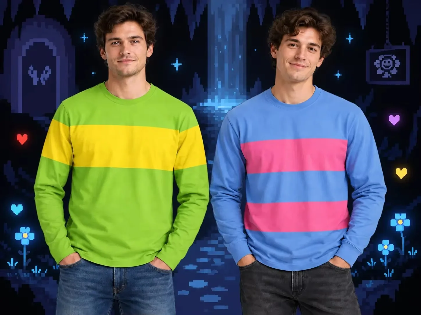 Undertale Frisk and Chara Cosplay Long Sleeve Tee Game Character Striped Top for Halloween Comic Con Party Unisex Women Clothing