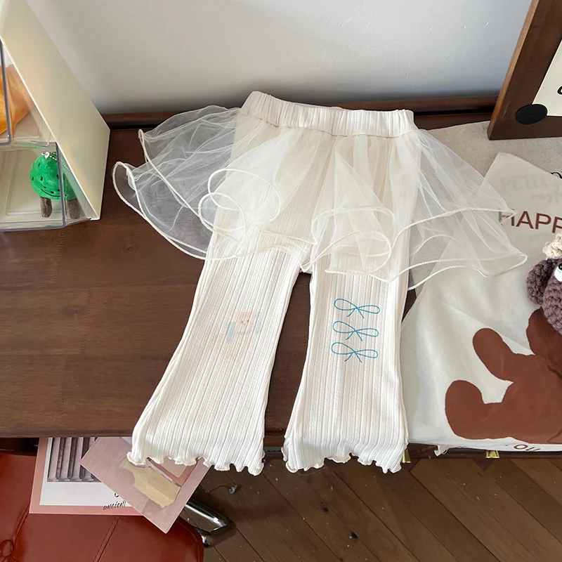 

Girls' Spring Pants Children's 2025 Kids Lace Skirt Trousers New Girl Fashion Hundred Casual Pants Baby Princess Clothing 1-6Y