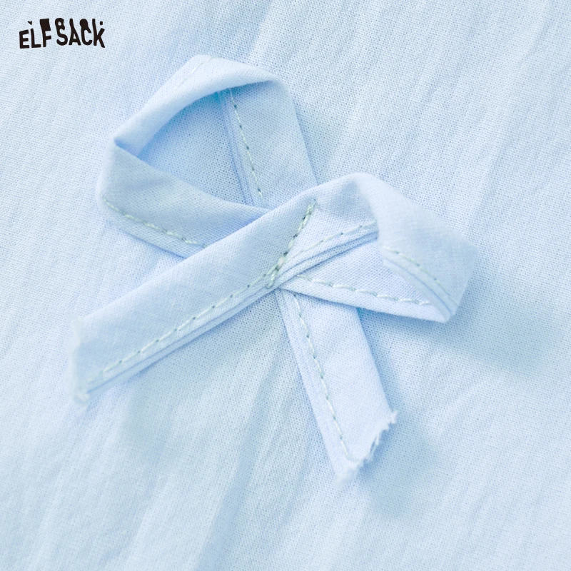 ELFSACK 2025 Summer New Arrivals Bow Shaped Little Flying Sleeve Chic Sweet Shirt For Women