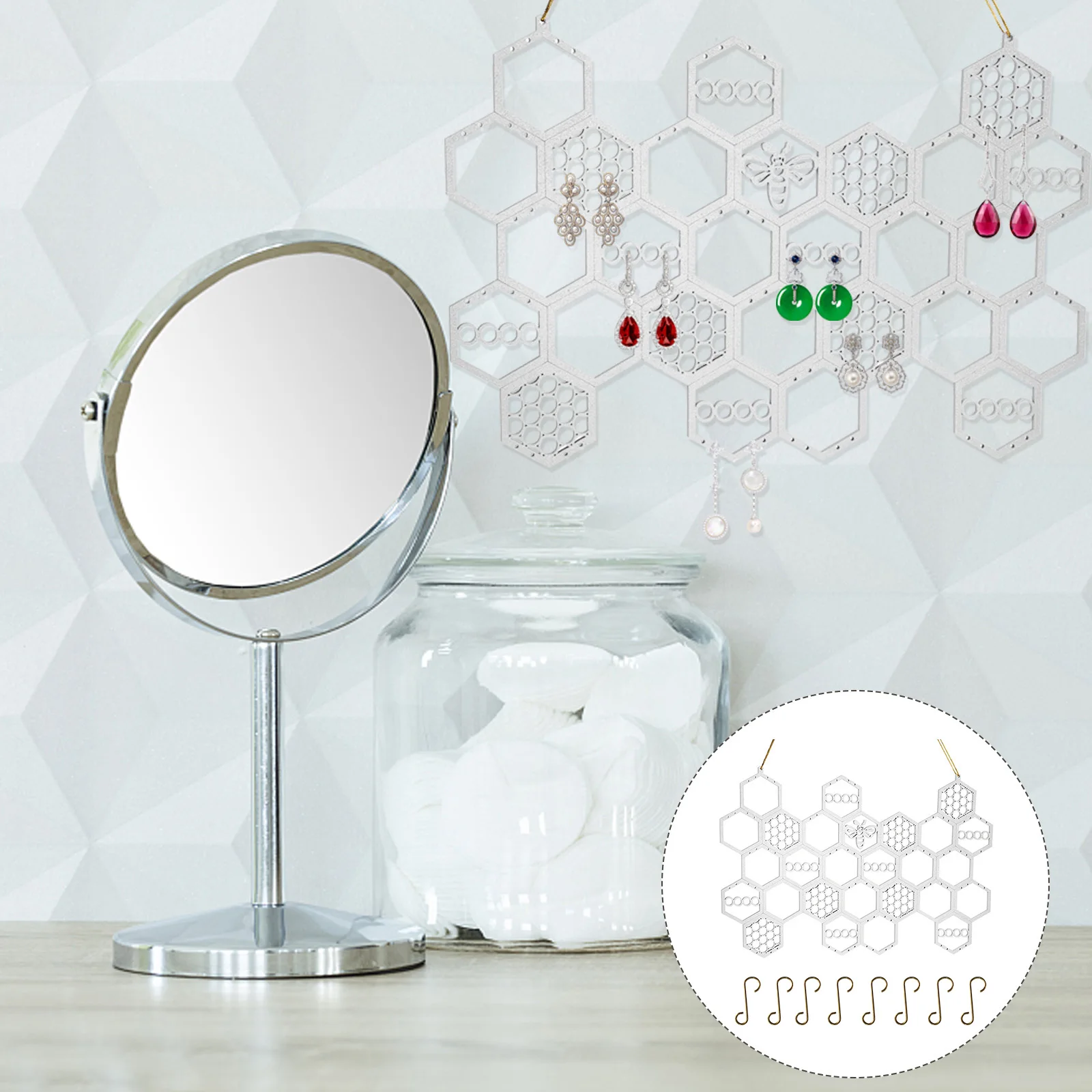 

Ear Studs Display St 8 Hooks White Jewelry Rack Honeycomb Earring Shelf Storage ganizer Home Decor Desktop Accessory
