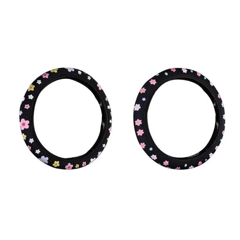 

Elegant Flower Pattern Steering Wheel Protector Cover Car Interior Decoration Antislip Wrap Breathable Fabric Soft Touch