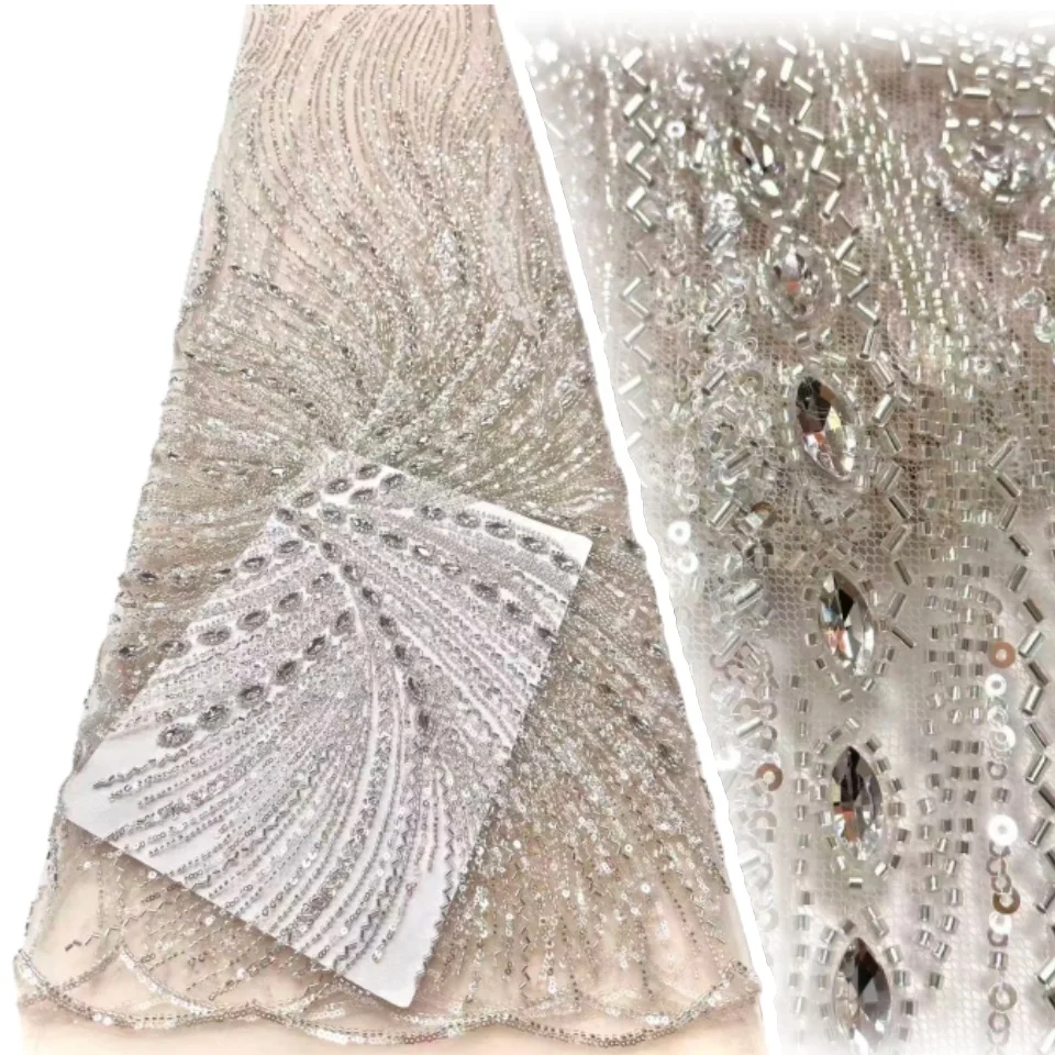 

Роскошная африканская тюлевая кружевная ткань с ручным бисером, нигерийская кружевная ткань премиум-класса с блестками, подходит для шитья вечернего платья, материал 1909