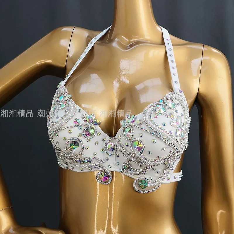 customized runway show sexy oriental belly dance costume high-end handmade sequin performance set women's clothing bras belt