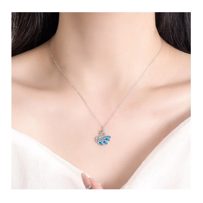 

Оригинальное синее классическое ожерелье Kalaini с подвеской в виде лебедя, модный нишевый аксессуар, универсальное ожерелье с маленьким лебедем