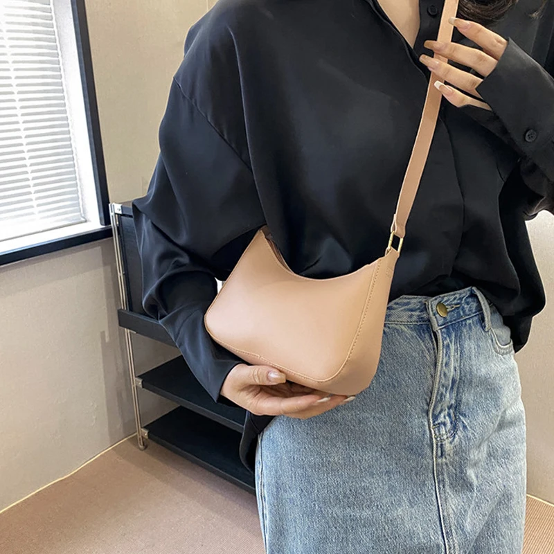 Retro Solid Color PU Leather Shoulder Underarm Bag Women's Fashion Handbags Hobos Purses and Handbag Ladies Crossbody Bags image 5