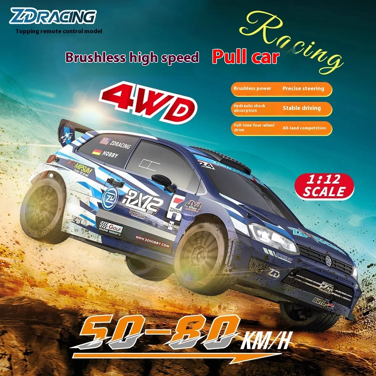 

New ZD Peak RX12 1/12 Scale High-Speed Brushless Four-Wheel Drive Racing Off-Road RC Car Remote Control Electric Pull Toy Model