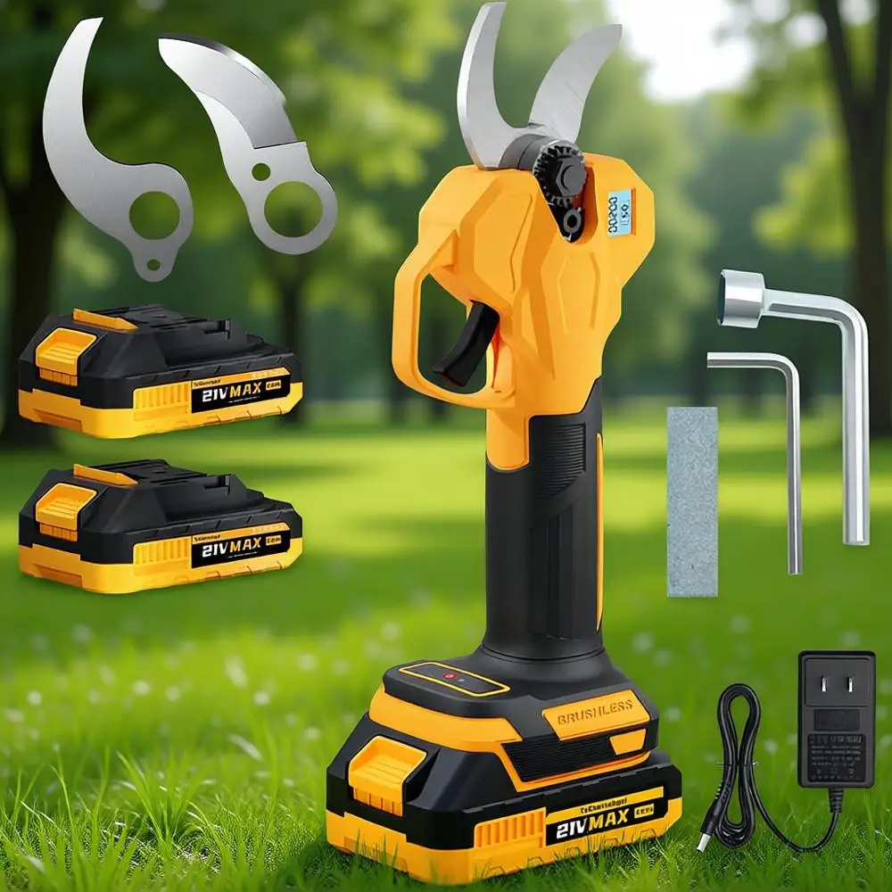 

2 электрических секатора, беспроводные садовые ножницы с ЖК-дисплеем, бесщеточным двигателем и 2 аккумуляторами 2.0 Ач для обрезки деревьев и сада