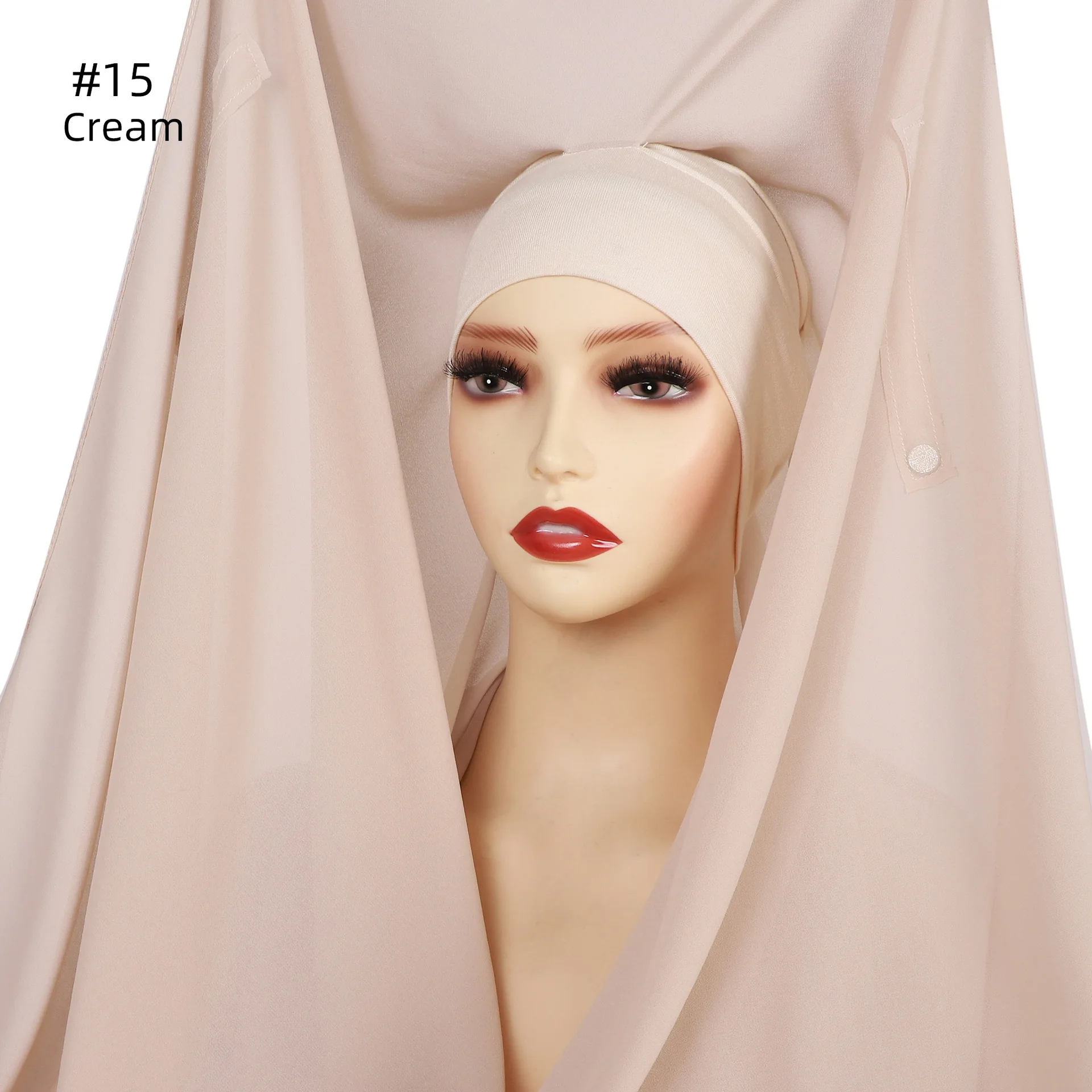 

2025 New Hot Sale Premium Instant Chiffon Hijab Wrap with Bulit-In Magnets Solid Color Muslim Women Scarf Shawl with Undercap