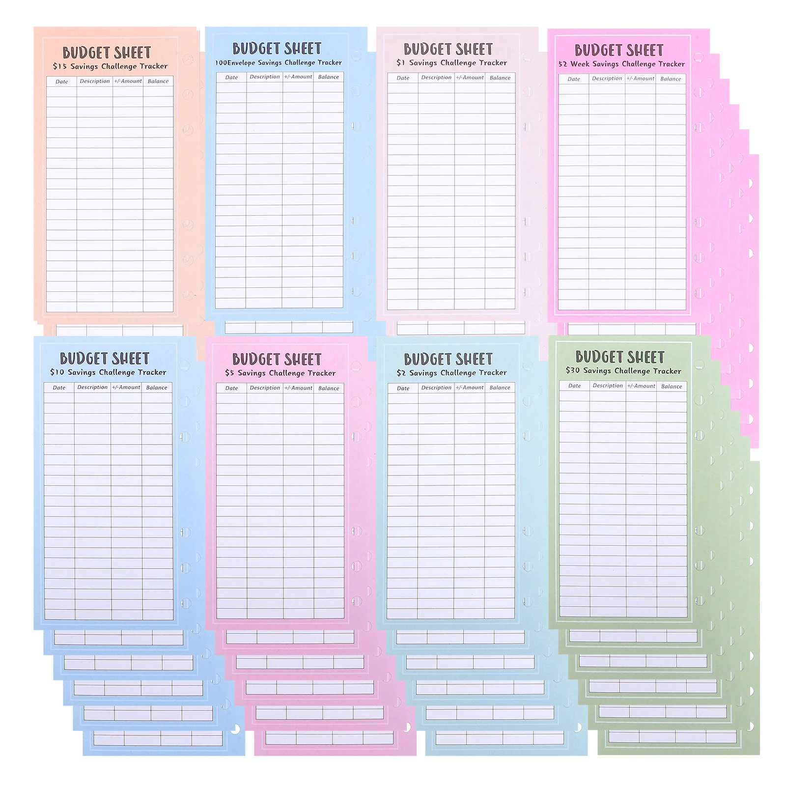 

48 Sheets Scratch off Savings Challenge Money Deposit Card Binder Punch Colorful Budgeting